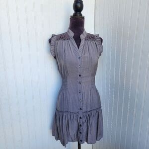 American Rag Gray Sleeveless Ruffle Button Down Lighweight Dress Lace Insert S